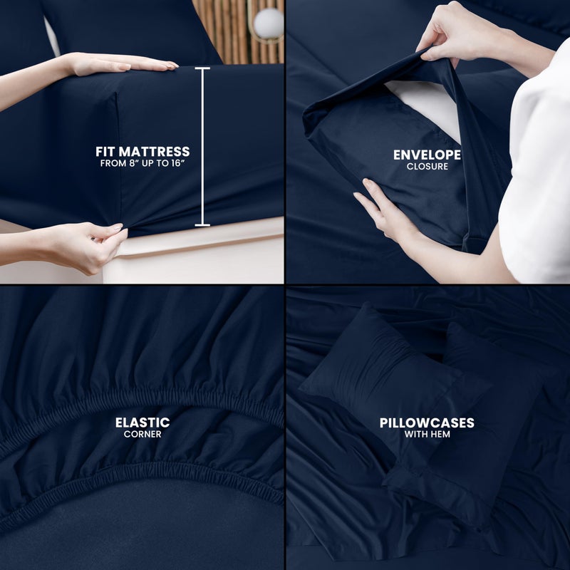 Utopia Bedding California King Sheet Set â€“ 4 Piece Bed Sheets for Cal King Size Bed, Soft and Breathable Microfiber, Includes 1 Fitted Sheet, 1 Flat Sheet and 2 Pillowcases (Navy Blue) - Image 4